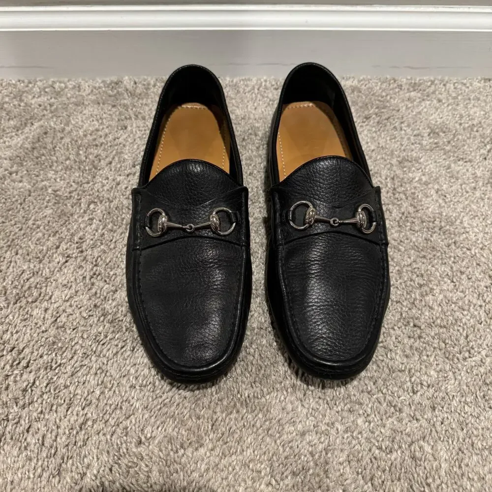 Gucci Men’s Black Leather Horsebit Driver Loafer Slip-On Shoes 9G (10.5/11 US)